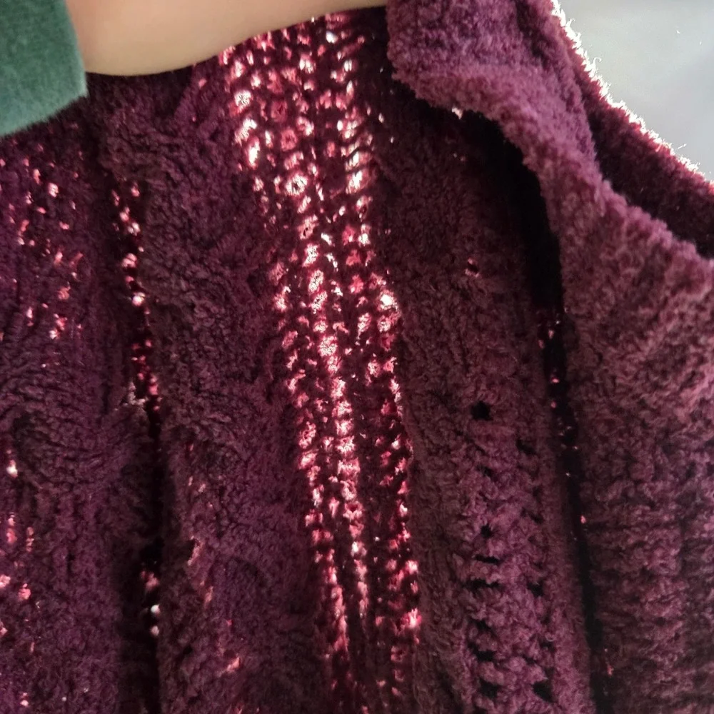 American Eagle Womens Burgundy‎ Cable Knit Chenille Sweater Maroon Sm Crew Neck